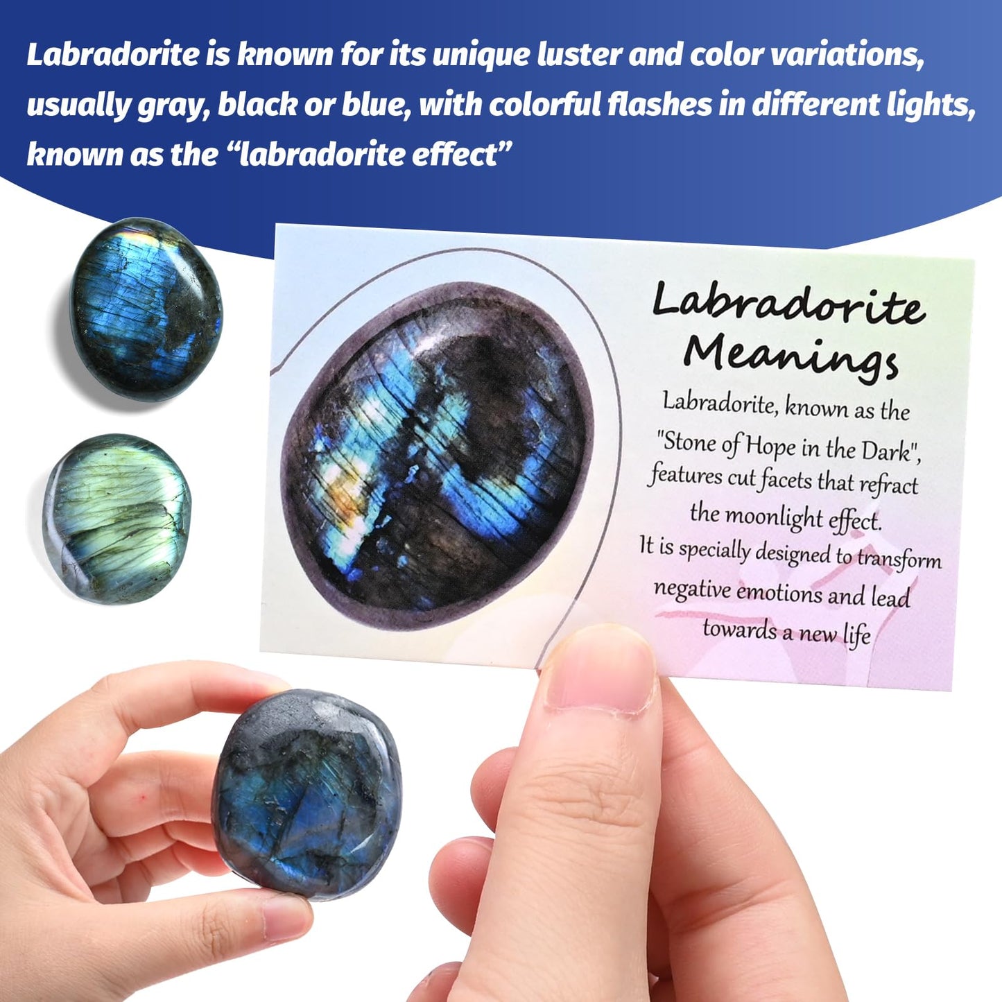 2PCS Labradorite Crystals, Irregular Shaped Gemstone Labradorite Worry Stones, Natural Hand Carved Palm Stone Worry Stone Crystals for Meditation, Home Decor