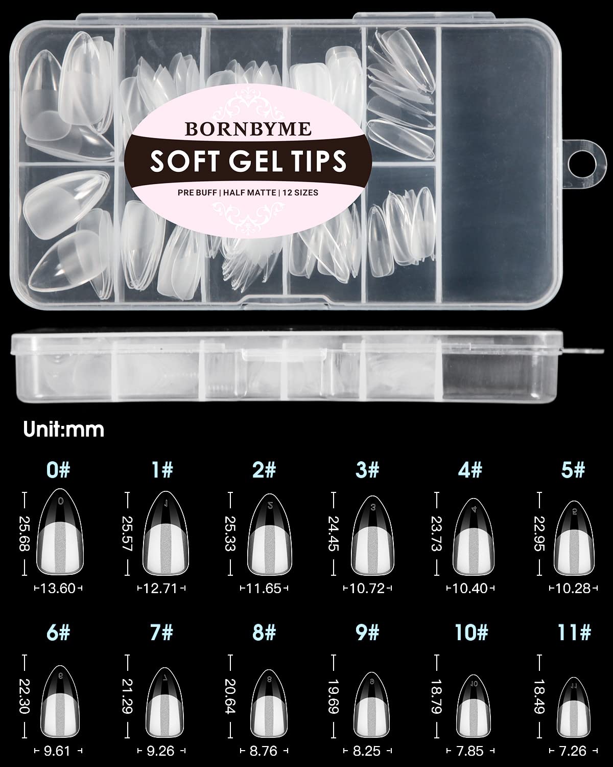 Soft Gel Nail Tips Medium Almond, 120PCS Pre Buff Full Cover Nail Extenison Tips Half Matte Gel Nail Tips BORNBYME