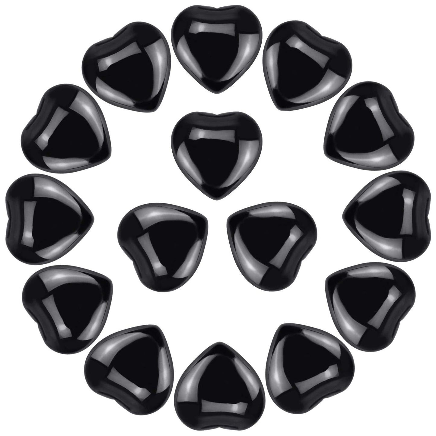Marrywindix 15 Packs 0.8 Inch Healing Crystal Natural Black Obsidian Heart Love Carved Palm Worry Stone Chakra Reiki Balancing