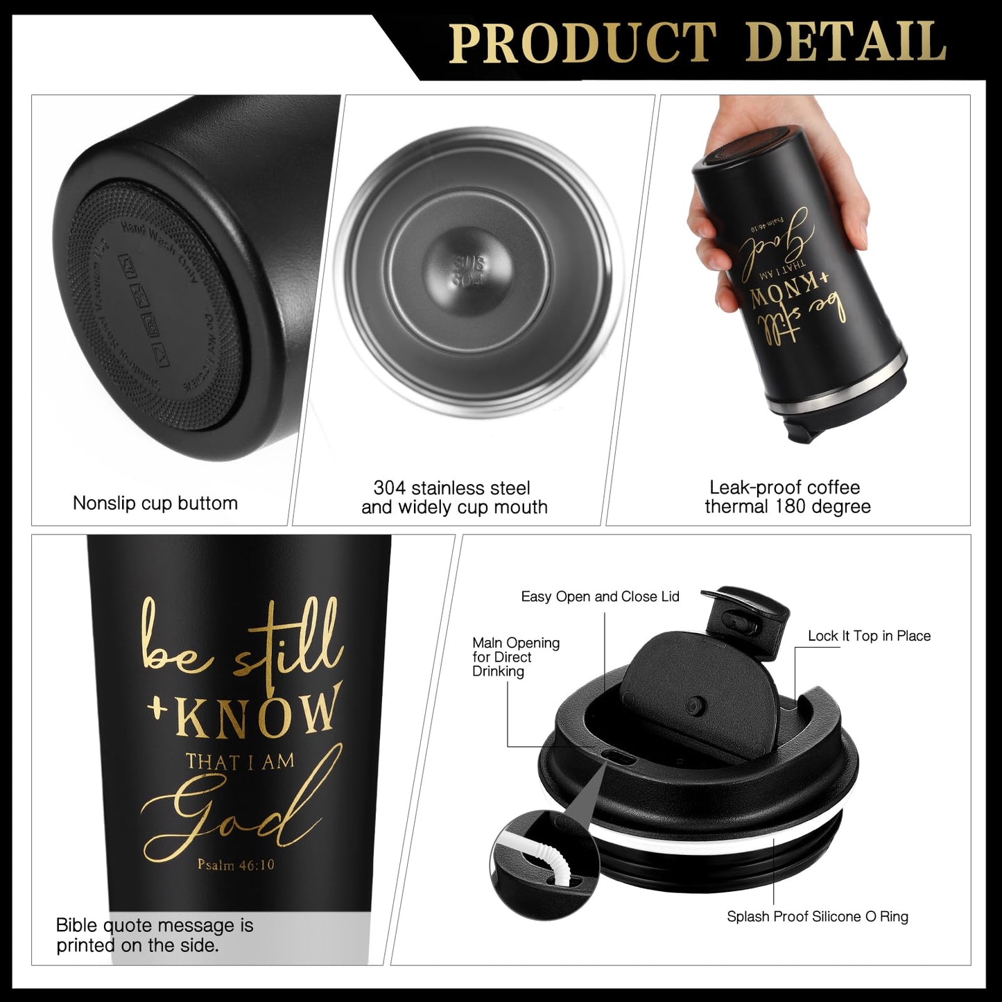 Pickmesh 3Pcs Fathers Day Christian Gift for Men Man of God Prayer Leather Journal with Pen Coffee Cup Bible Study Kit for Graduation Birthday Coworker Pastor Church(Be Still & Know,Black)