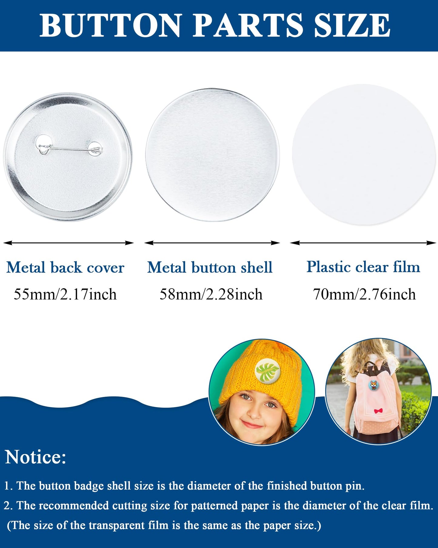 150 Pcs 2.28inch(58mm) Button Badge Blanks Kit - DIY Supplies for Custom Pins,Includes Metal Shells,Pin Backs&Clear Film(50 Sets),Compatible with Button Maker Machines for Events&Business Promotion