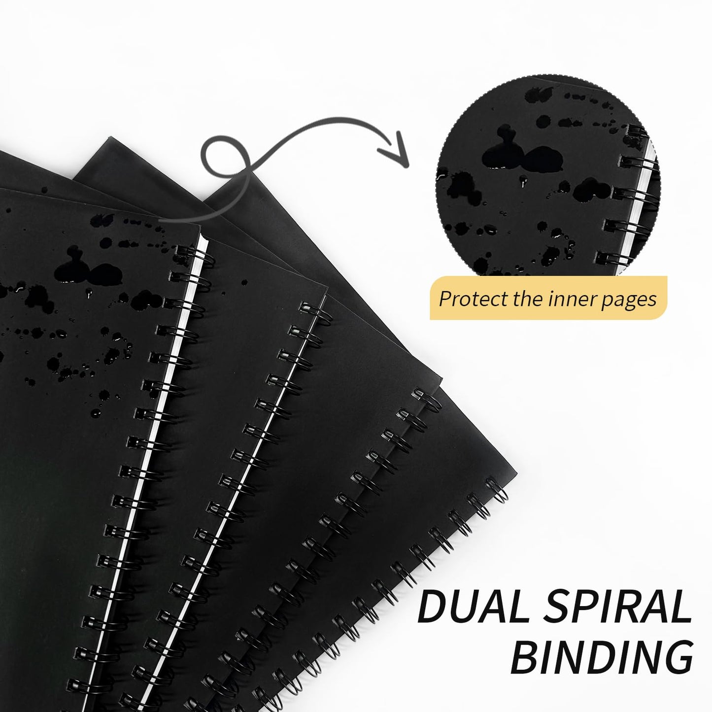 Ouzoustate Lined Spiral Notebook A4 Large Black Journal 8.5" x 11"-4 Pack 7mm College Ruled Hardcover Notebooks 160 Pages 100GSM Thick Paper for Note Taking School Office Supplies