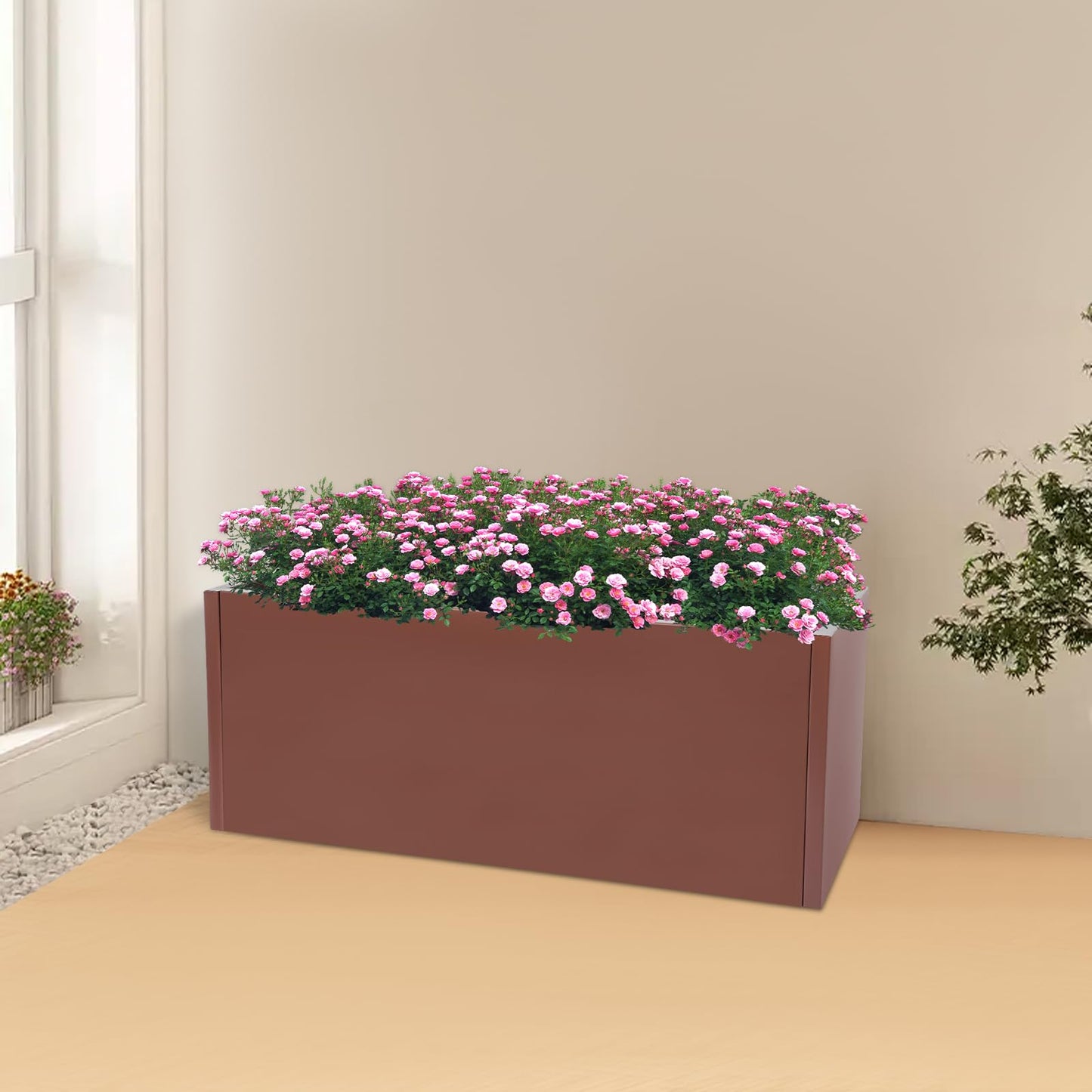 Ginelm 38”L x 15”W x 15”H Metal Long Planter Box for Outdoor Plants Large Rectangular Planter Boxs Spliced Flower Pot for Flowers Garden