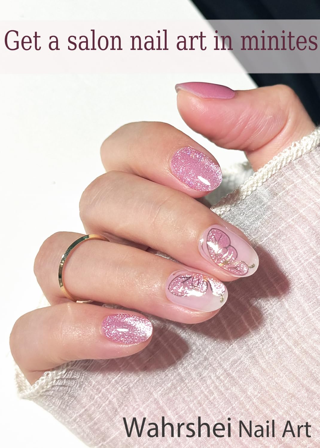 Semi Cured Gel Nail Strips, No LED Lamp Needed, Butterfly Cat Eye Gel Nail Stickers, Wraps for Home Manicure DIY