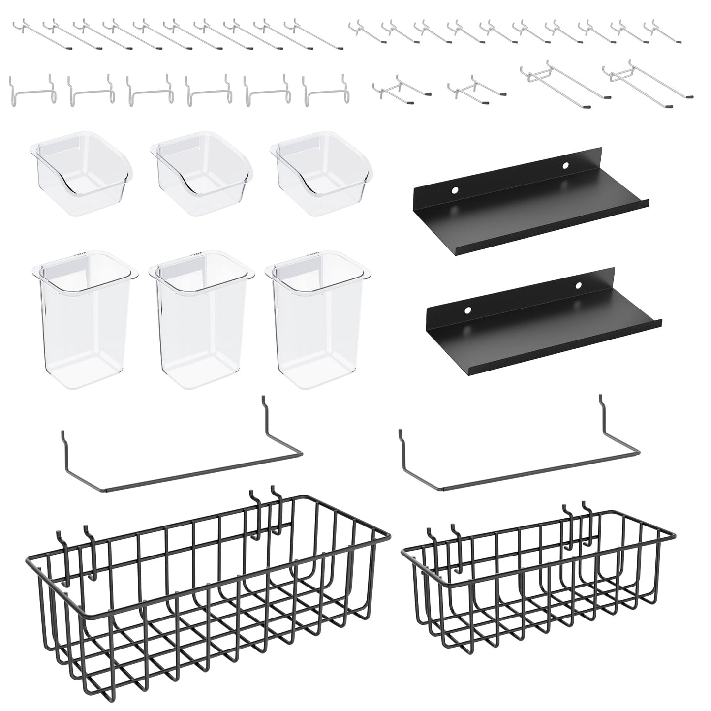 Daanxw Peg Board Accessories Kit,Pegboard Hooks Assortment with Bins,Cups,Wire Baskets,Paper Towel Holder Can be Used for Pegboard Garage Workbench Craft Room Organizing Tools (Transparent Cup+Box)