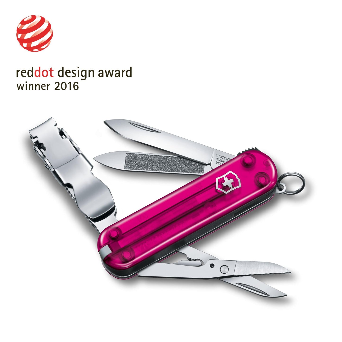 Victorinox Nail Clip 580, 8 Functions, Swiss Made Multi-Tool with Nail File, Nail Cleaner and Small Blade - Transparent Pink