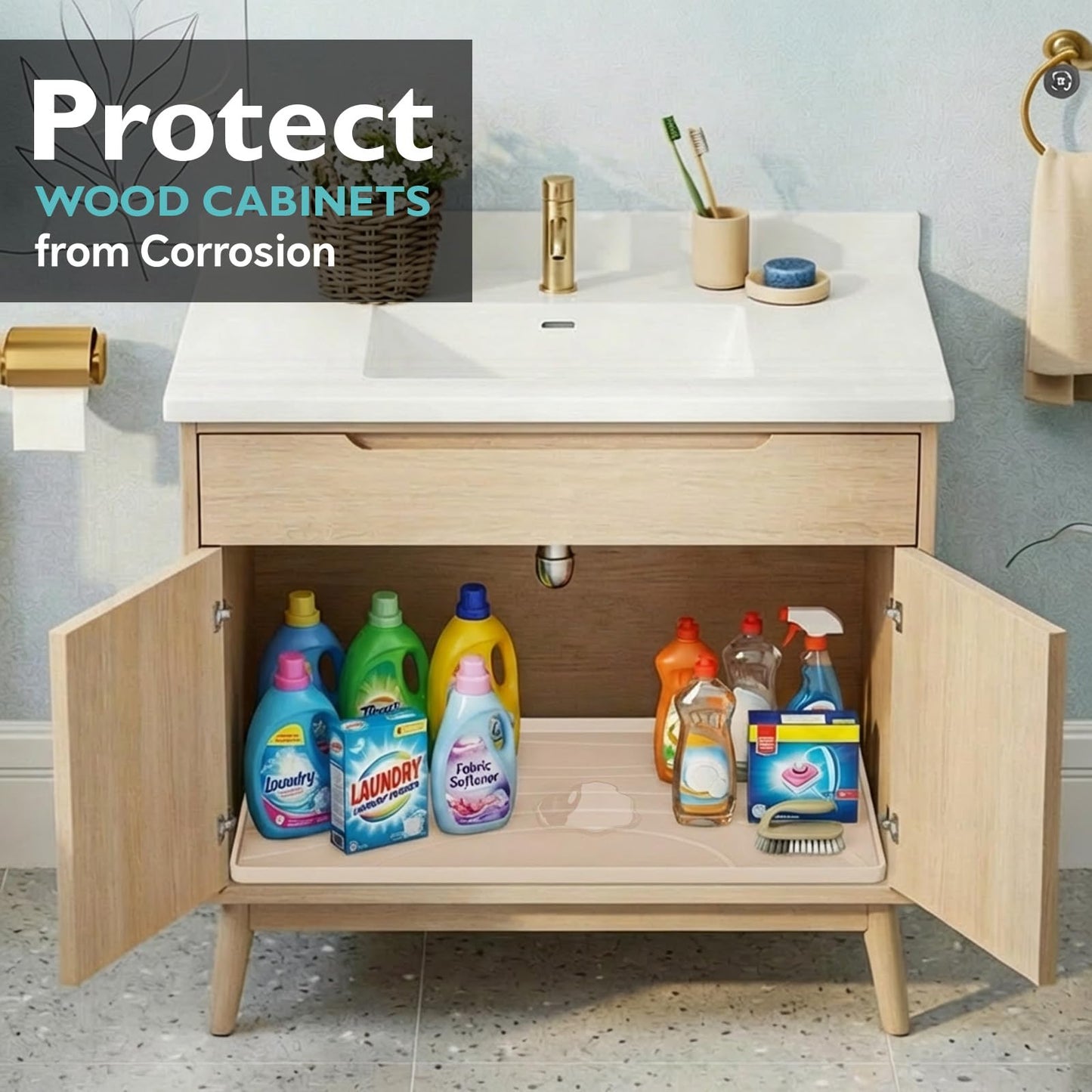 Under Sink Mat 31" x 19", Silicone Under Sink Liner for Kitchen and Bathroom, Waterproof Cabinet Protector Drip Tray, Protects Cabinets from Leaks and Spills