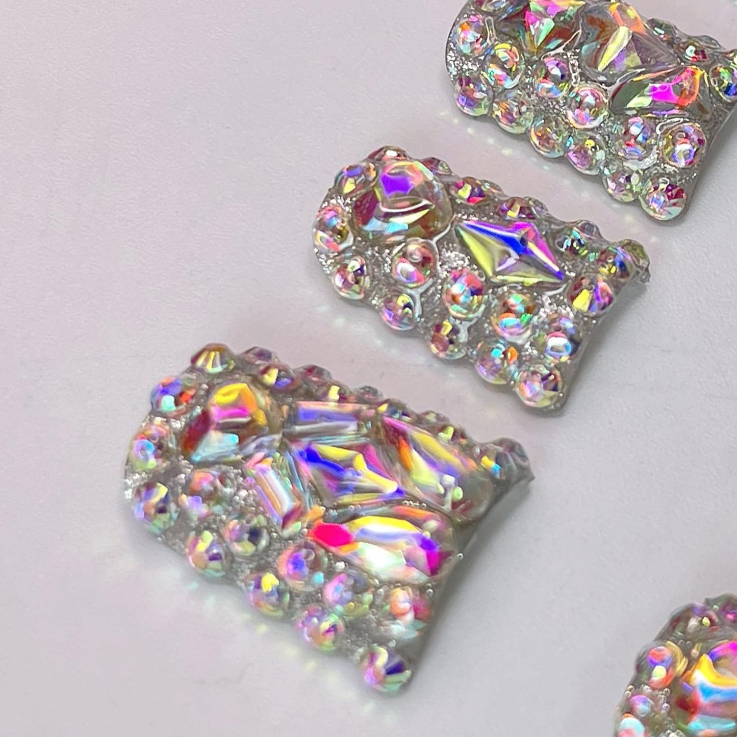 Handmade Press on Nails Medium Square Fake Nails Press Ons Colorful Light Glitter Luxury Rhinestone Full Cover Stick on Nails Gorgeous Glue on Nails for Women Girls (Gem Glitter S)