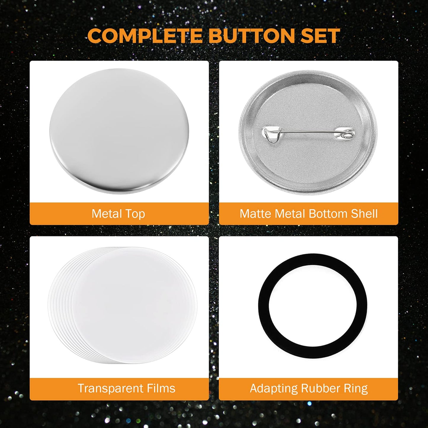BEAMNOVA 100 Sets 44mm / 1.73 in (Approx. 1-3/4 inch) Metal Button Supplies Blanks, for Round Pin Maker Machine, Matte Metallic Back, Hand Press Badge Making Parts