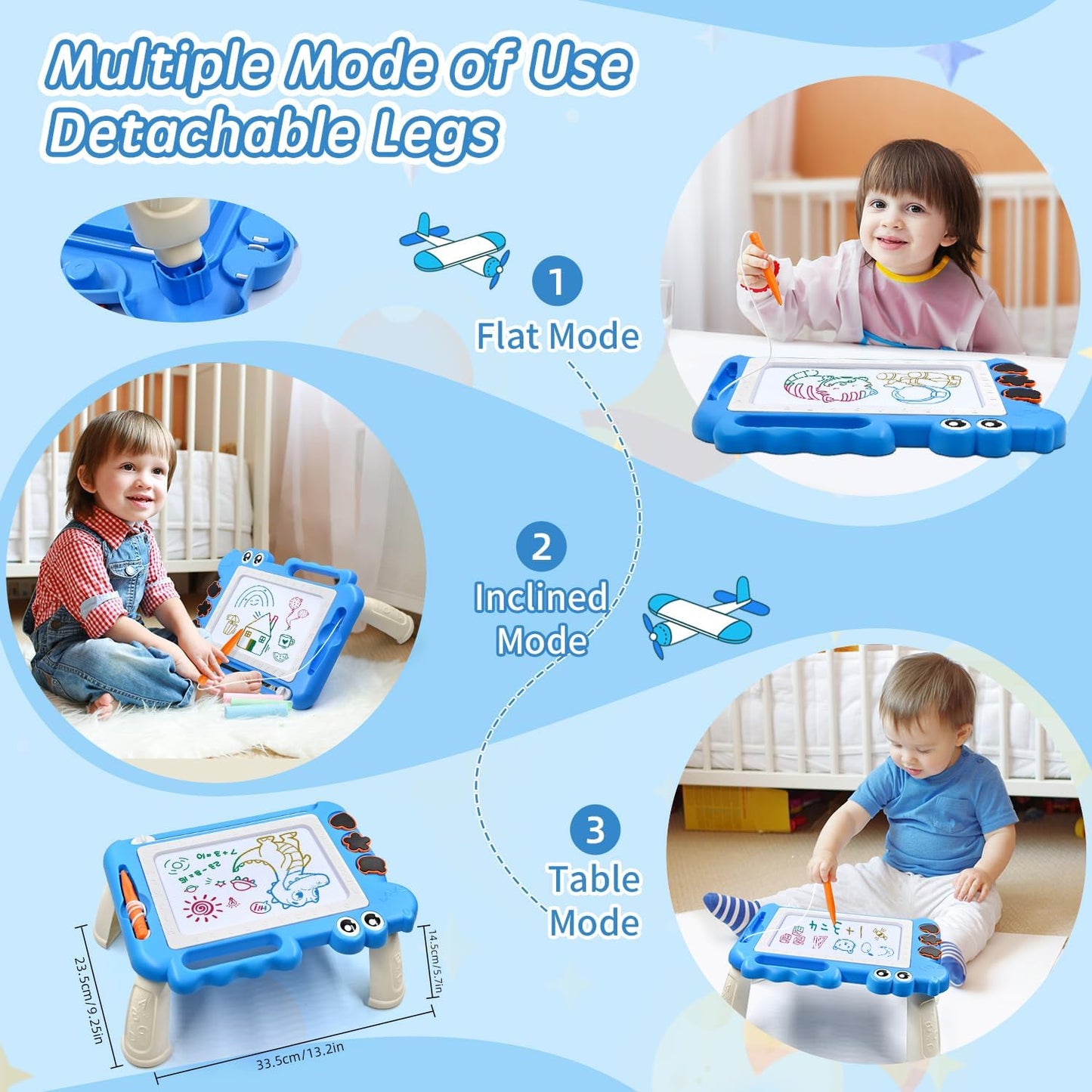 AiTuiTui Magnetic Drawing Board Toddler Toys with Legs for Girls Boys, Color Sketch Writing Scribble Doodle Pad Travel Games, Educational Learning Kids Toys for Birthday or Easter Gift (Blue)