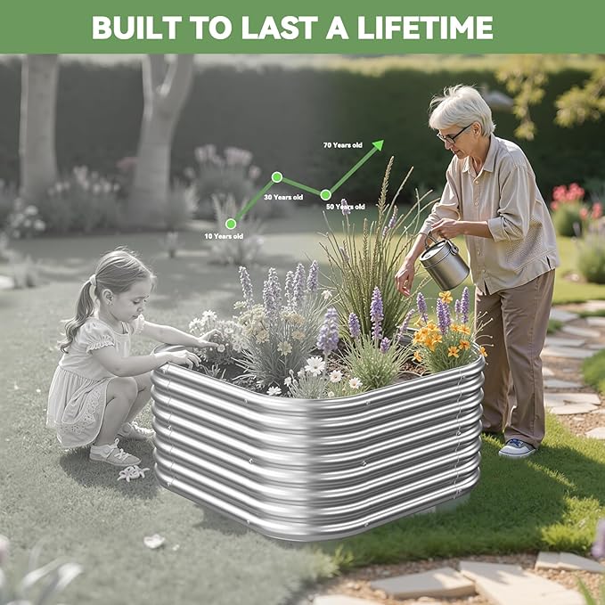 4 Pack 2x2FT Corrugated Galvanized Steel Raised Garden Bed Outdoor, Metal Above Ground Garden Bed for Vegetables and Flowers, Raised Beds for Gardening-2x2FTx10Inch