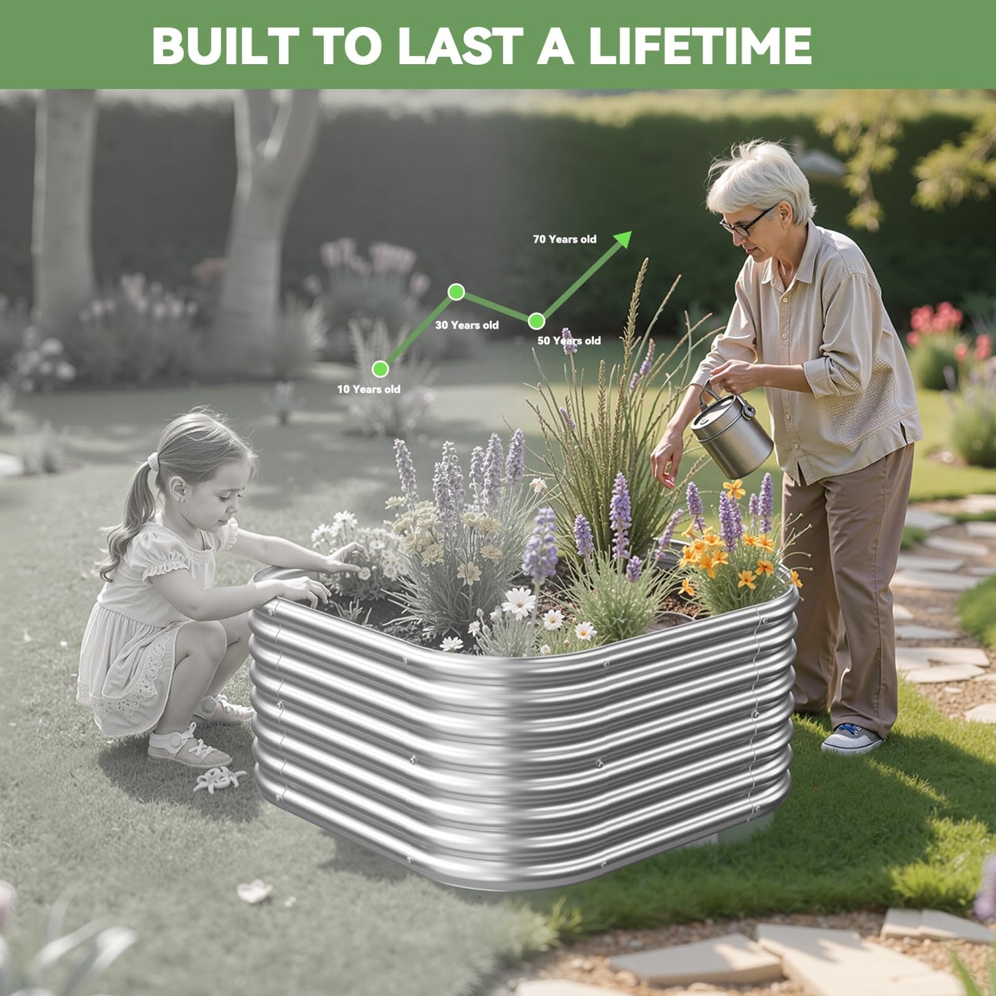 CATMANOR 4 Pack 2x2FT Corrugated Galvanized Steel Raised Garden Bed Outdoor, Metal Above Ground Garden Bed for Vegetables and Flowers, Raised Beds for Gardening-2x2FTx10Inch