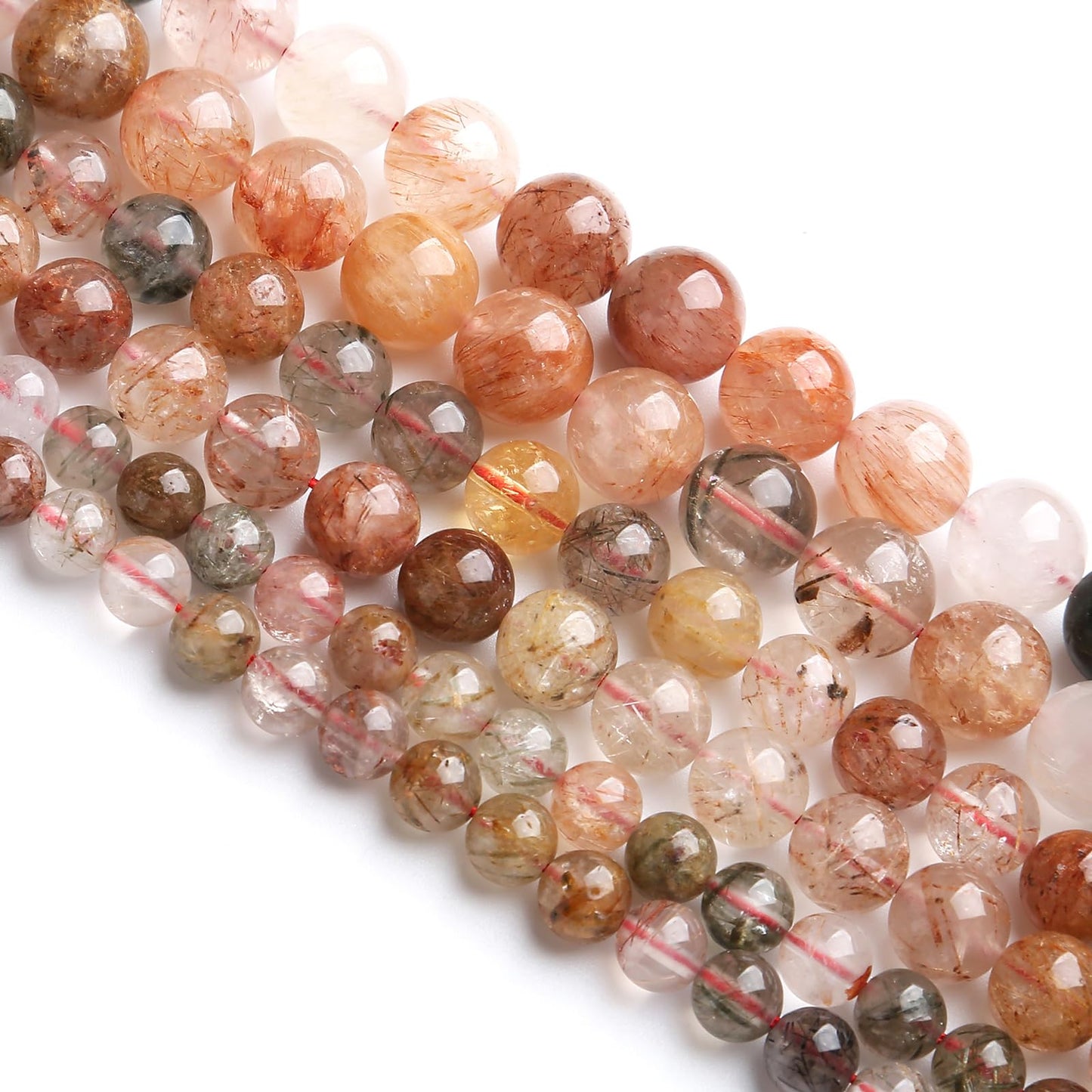 6MM 60PCS Natural Crystal Stone Colorful Rutilated Quartz Beads for Jewelry Making DIY Bracelet
