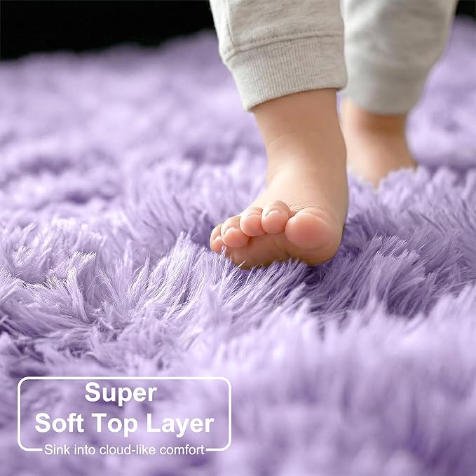 Amdrebio Light Purple Circle Round Rugs 4Ft for Girls Bedroom, Fluffy Fuzzy Area Rugs for Kids Room Decor Aesthetic, Soft Cute Furry Plush Shaggy Lavender Carpet for Living Room, Baby Nursery, Dorm