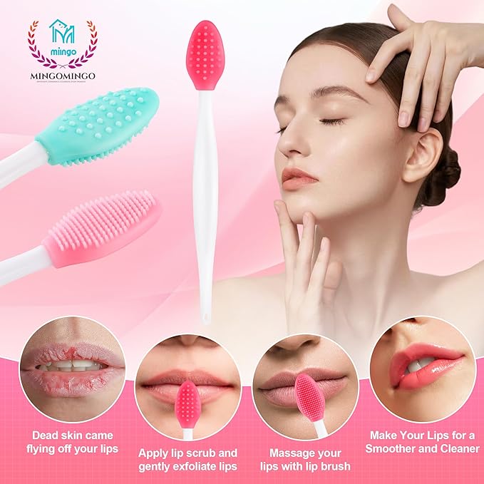 MINGOMINGO 30 Pack Lip Scrub Brush, 3-in-1 Double Sided Silicone Exfoliating Lip Brush for Dark Lips & Nose Care, 6 Colors Exfoliator & Massage & Blackhead Remover, Boxed & Individually Sealed