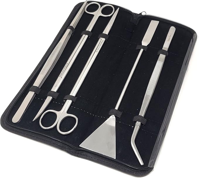 A2Z-Aquascaping Maintenance Tools Accessories,Anti-Rust Stainless Steel Tweezers Scissors Spatula for Aquarium Tank Clean, Fish Tank, Bonsai, Algae Scrapers (12" Scissors - Curved - Black)