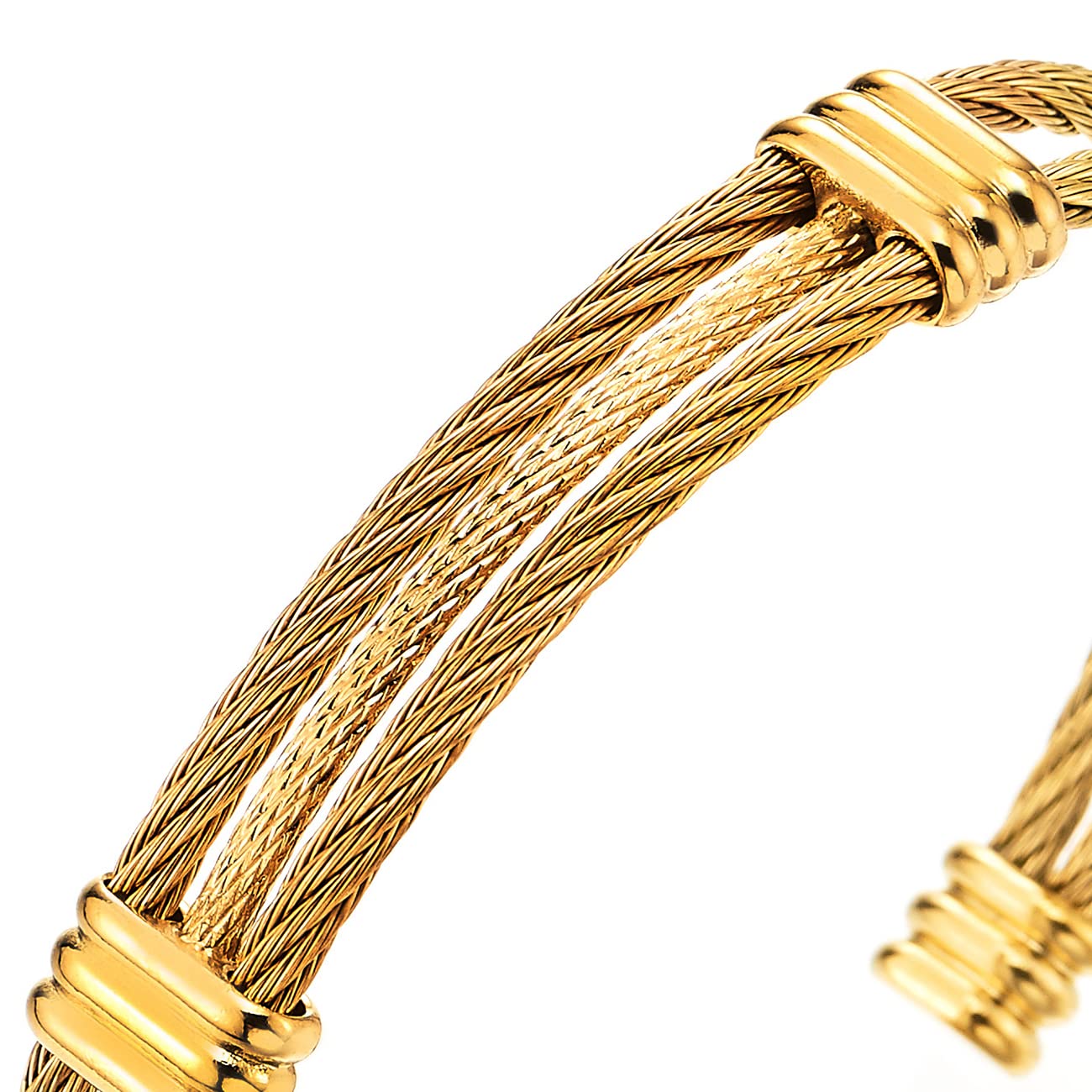 COOLSTEELANDBEYOND Men Women Stainless Steel Twisted Cable Adjustable Cuff Bangle Bracelet Gold Color
