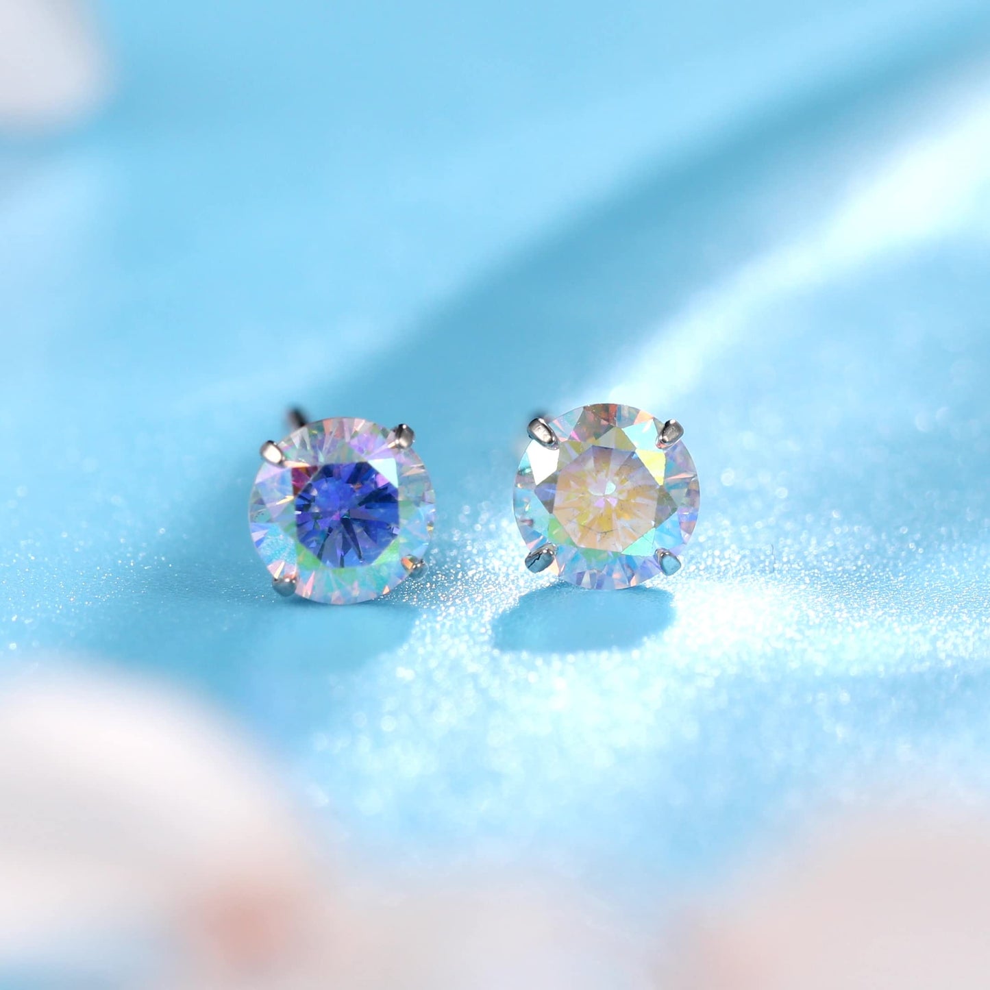Limerencia Hypoallergenic G23 Titanium Earrings, F136 Implant Grade Pure Titanium, Suitable for Sensitive Ears with Birthstone Crystals CZ Simulated Diamonds (Aurora Borealis)