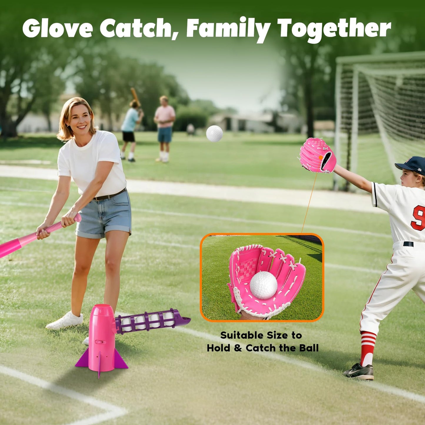 NIBBaNACAL Kids Baseball Pitching Machine, Pop-Up Baseball Popper for Hitting Practice, Auto Pop & Pitch Trainer Set with Bat, Balls & Glove, Backyard T-Ball Toy, Ages 5-10
