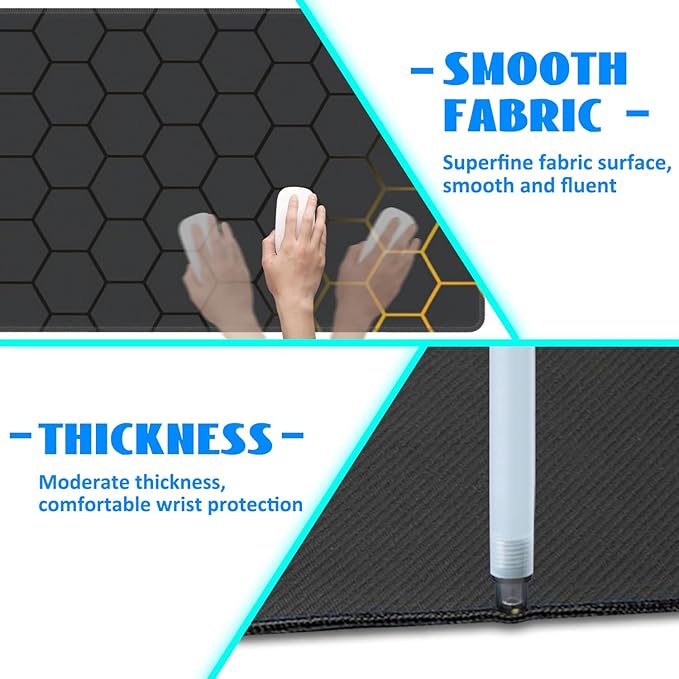 Desk Mat, Black Gold Honeycomb Technology Extended Gaming Mouse Pad Large, 31.5"x11.8" Big Mouse Pad with Non-Slip Base and Stitched Edge, Long Computer Keyboard Mouse Mat for Home Office Work