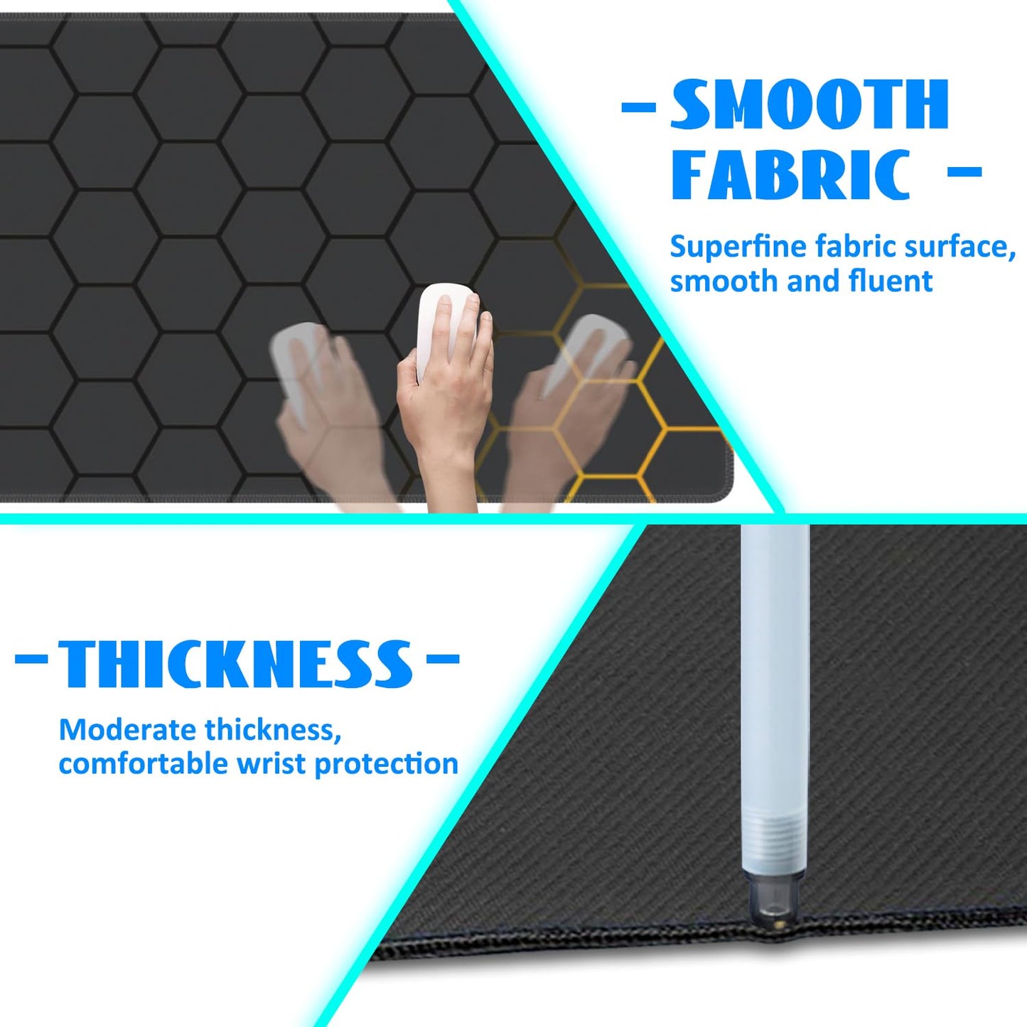 Desk Mat, Black Gold Honeycomb Technology Extended Gaming Mouse Pad Large, 35.4"x15.7" Big Mouse Pad with Non-Slip Base and Stitched Edge, Long Computer Keyboard Mouse Mat for Home Office Work