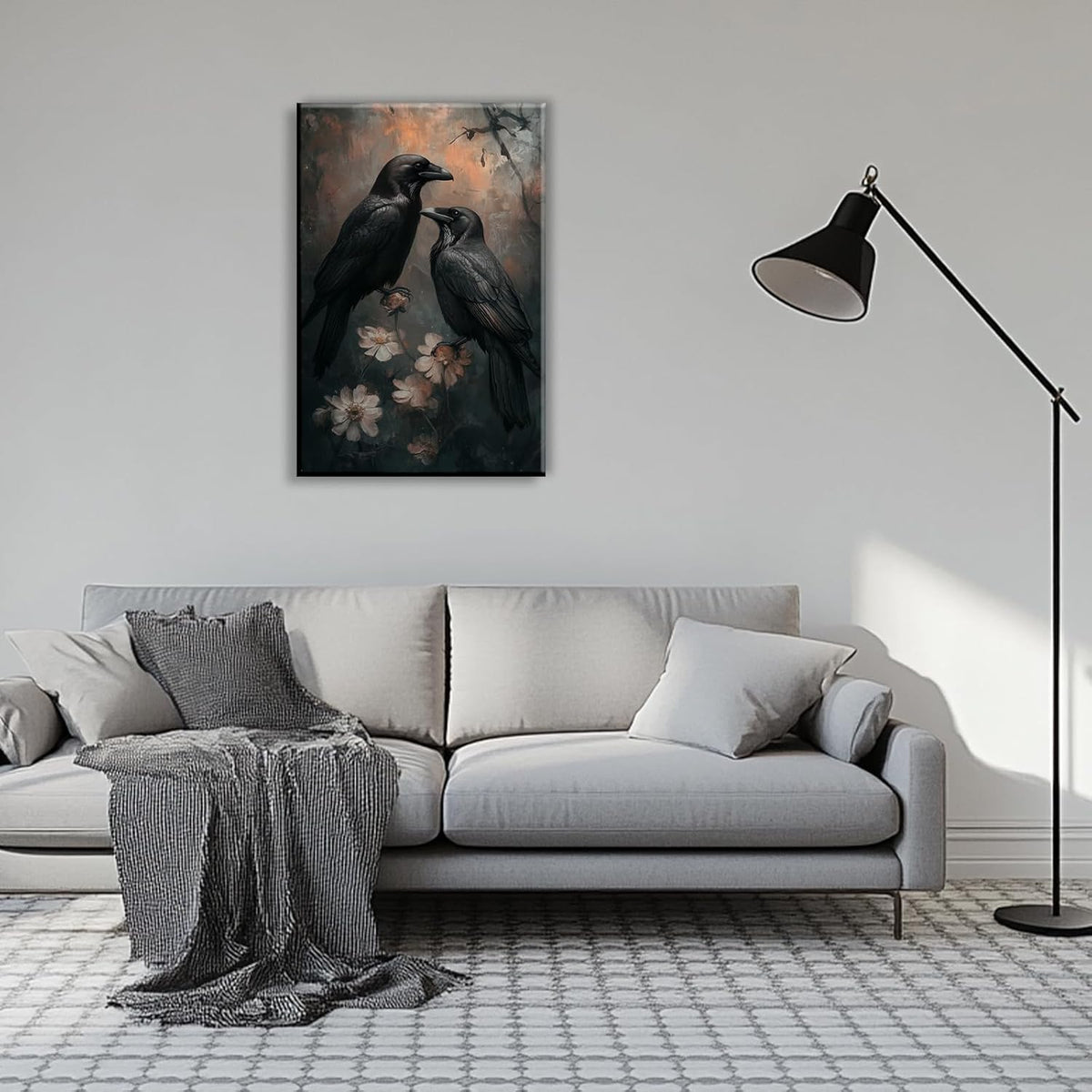 OAAPITI Birds Canvas Wall Art Black Couple Crow Picture Print Vintage Gothic Raven Artwork for Living Room Halloween Home Wall Decor(Artwork-7,20"x30")
