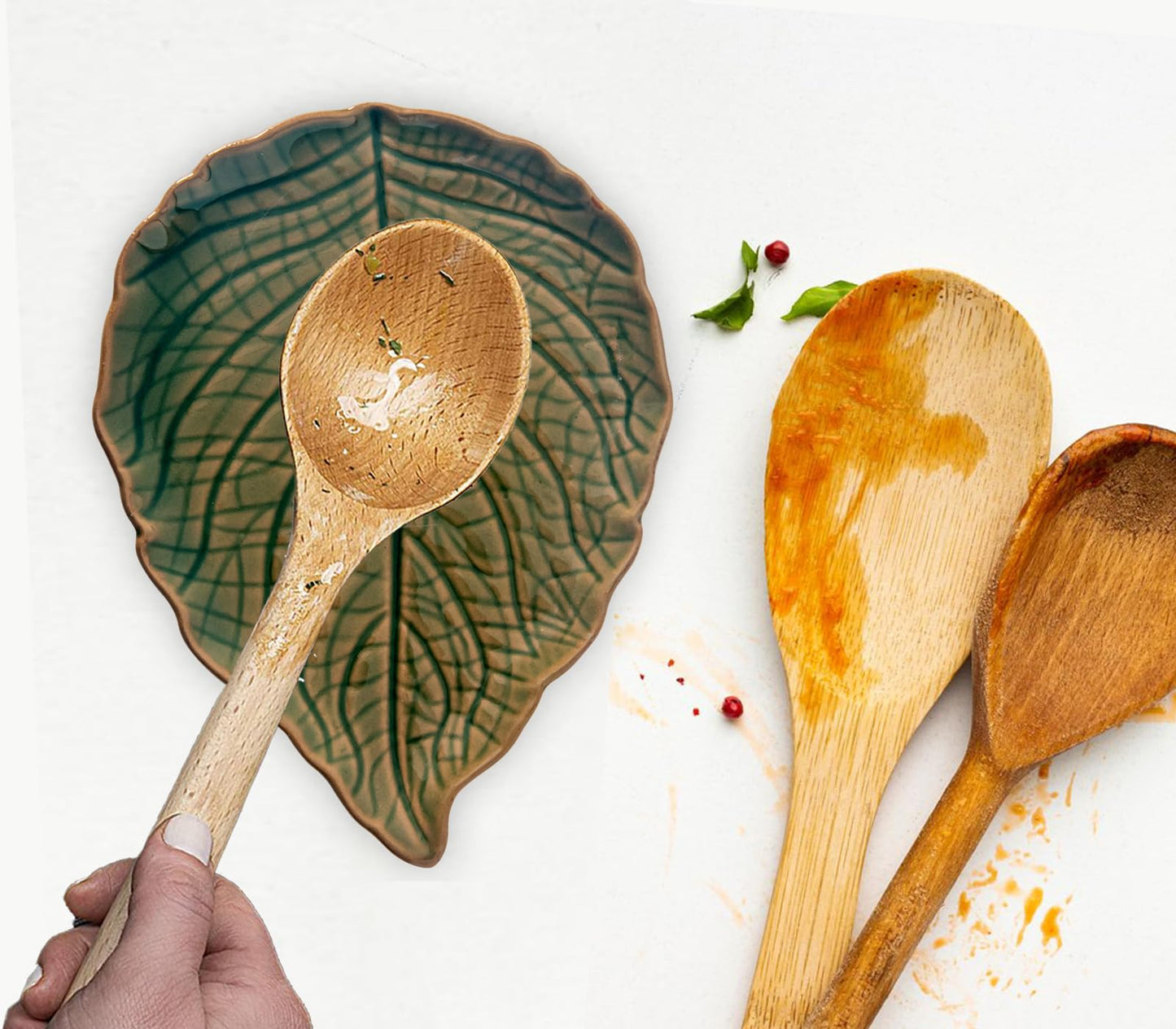 Leaf Spoon Rest For Stove Top Ceramic Spoon Holder For Kitchen Countertop Green Cooking Spoon Rests Cute Kitchens Spoon Rest Green Leaf Kitchen Decor And Accessories