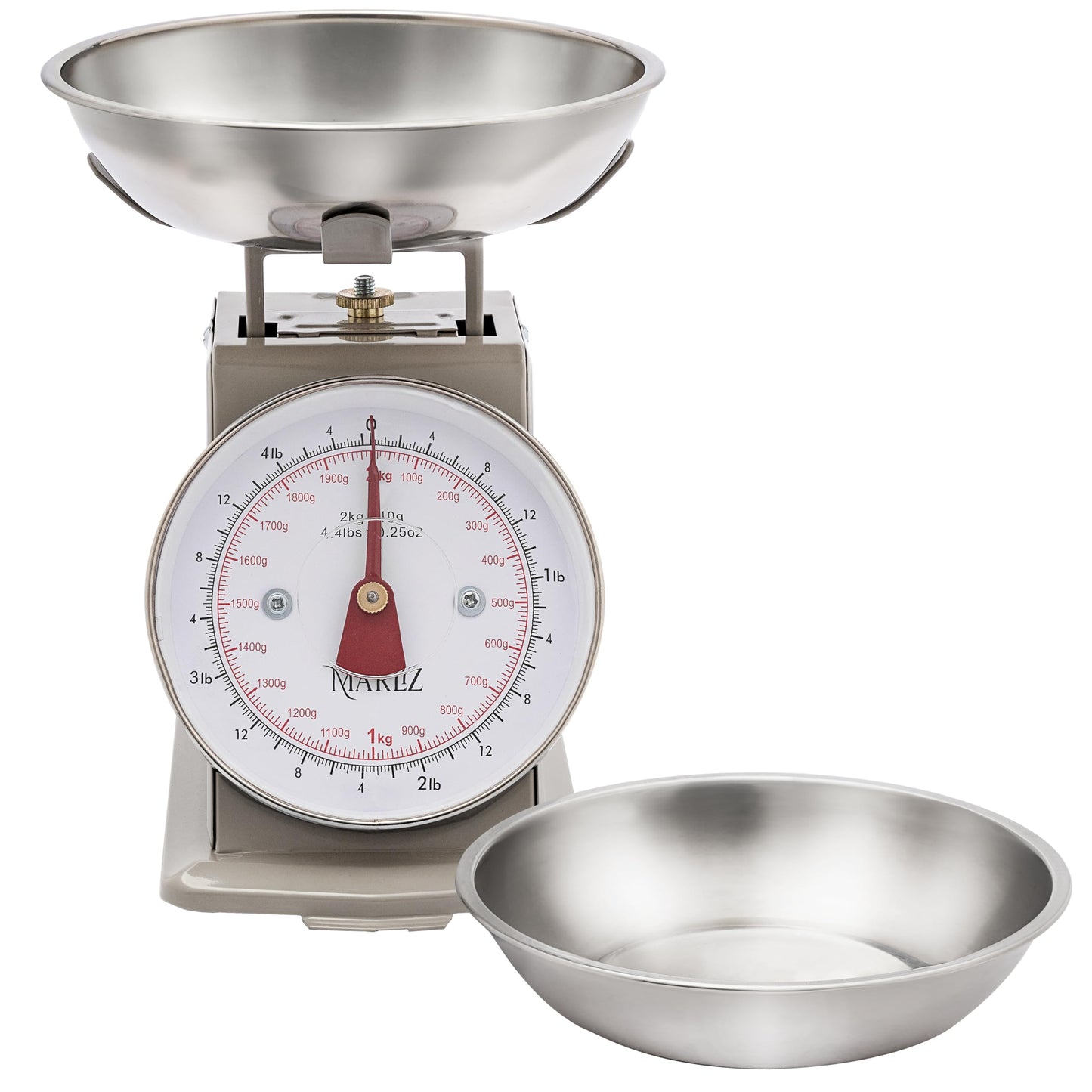 MARLIZ Small Retro Kitchen Scale 4.4Lb/2Kg with 2 Bowls |Mechanical dial Scale| Vintage | Pesa para alimentos| bascula de cocina|Bakers Scale