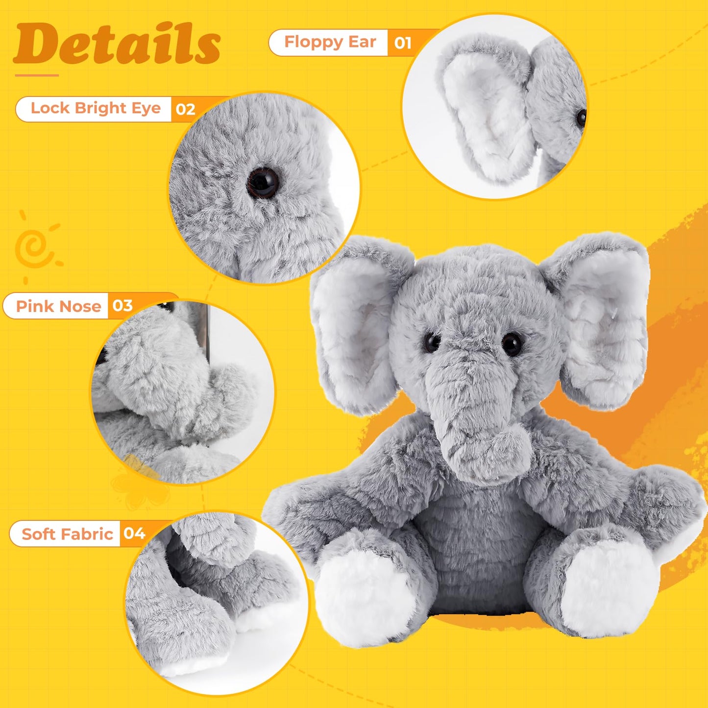 Mikee Fluffie Elephant Stuffed Animals Soft Plush Toy for Baby Girls Boys,12" Grey Soft Small Stuffed Elephant Huggable Gifts for Birthday