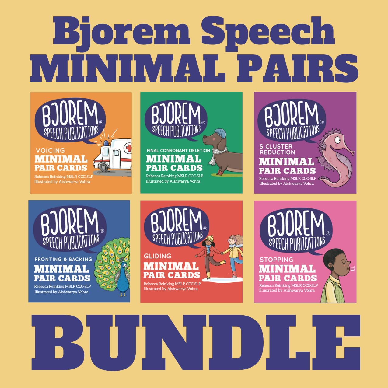 Bjorem Speech® Minimal Pairs Bundle - Comprehensive Phonological Speech Therapy Card Set Approach for Speech Sound Disorders and Discrimination - Includes 6 Decks with Over 300 Target Words