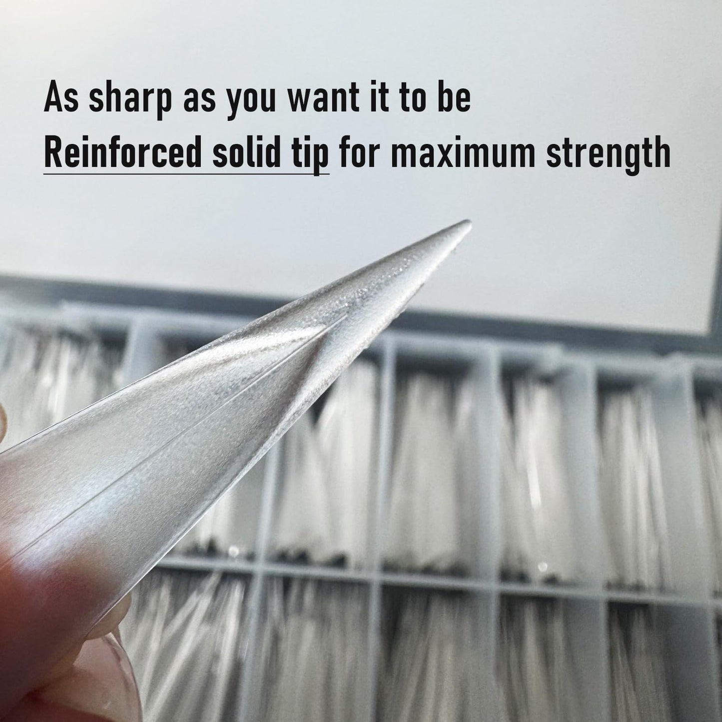 Wellquinn Stiletto Nail Tips Sharp Solid Core Stiletto Half Cover Press on Nails, XXL Clear Fake Acrylic Nails False Nail Tips for Nail Art Design Salon Artistic and Home DIY 15 Sizes