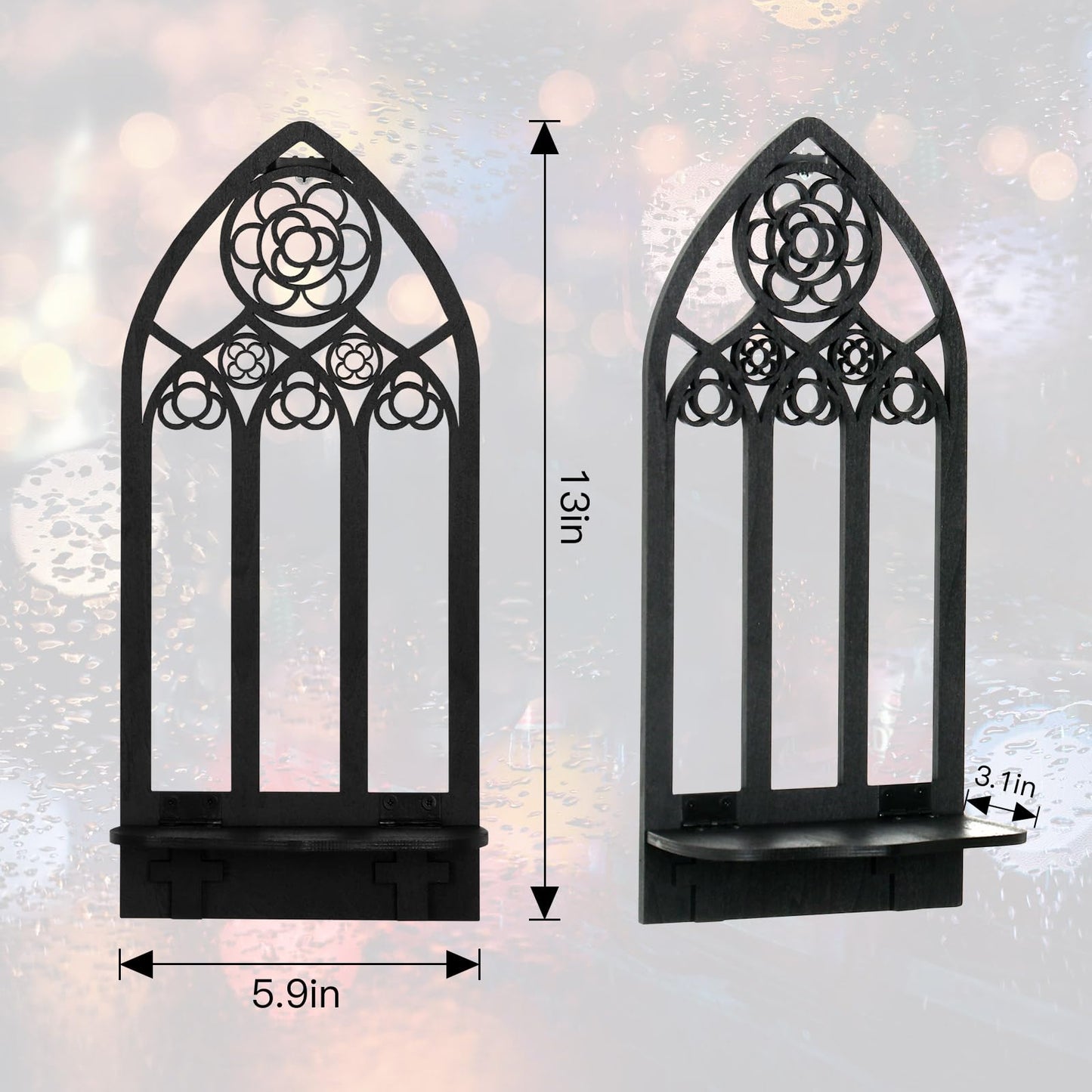 Zzbakress 2 Pcs Gothic Sconces Wall Decor - Black Goth Arched Church Wall Art Gothic Home Decor for Living Room, Kitchen, Dining Room (Elegant)