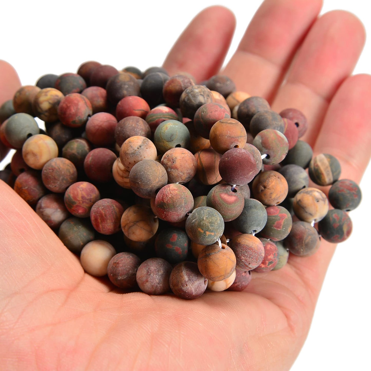 jodaying 10mm Picasso Jasper Matte Round Natural Gematone Loose Beads for Jewelry Making DIY 1 Strand 15"