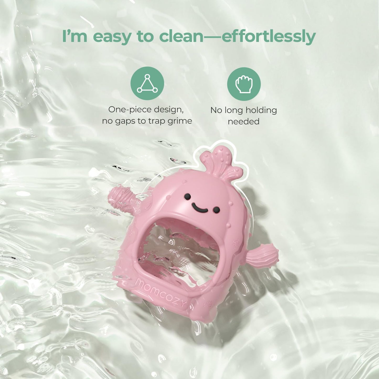 Momcozy Baby Teething Toys, Food Grade Silicone Baby Teether，Teething Mitten for Babies 0–6 Months，Teethers for Babies 6–12 Months，Anti Drop Wrist Teether with Multiple Chew Points， Pink