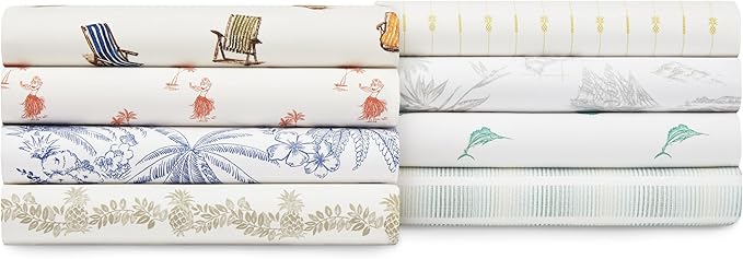 Tommy Bahama - King Sheets, Cotton Percale Bedding Set, Crisp & Cool, Stylish Bedding Set (Pen and Ink Palm Blue, King)(USHSA01035855)
