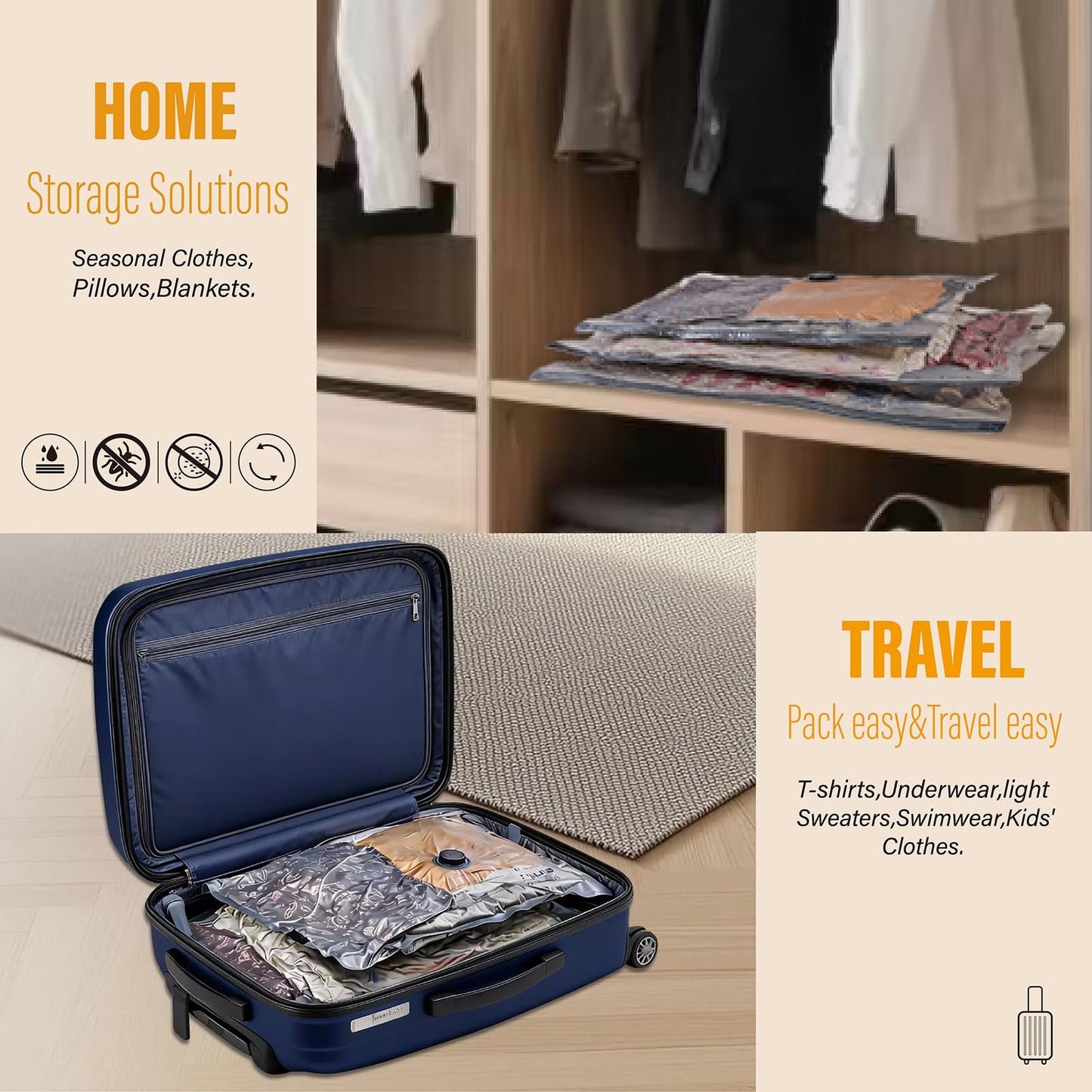 Hlihlo Rechargeable Wireless Pump Travel Vacuum Bags, 12 Pack Portable Storage Bags for Travel and Home, Compression Packing Seal for Clothing, Clothes, Blankets, Luggage, Suitcase