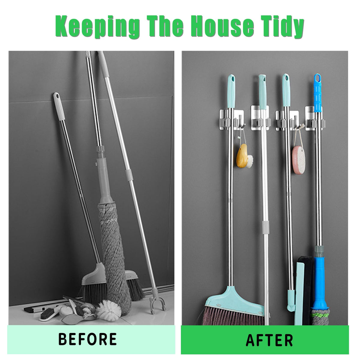 Mop and Broom Holder Hanger Wall Mount (2 Count)