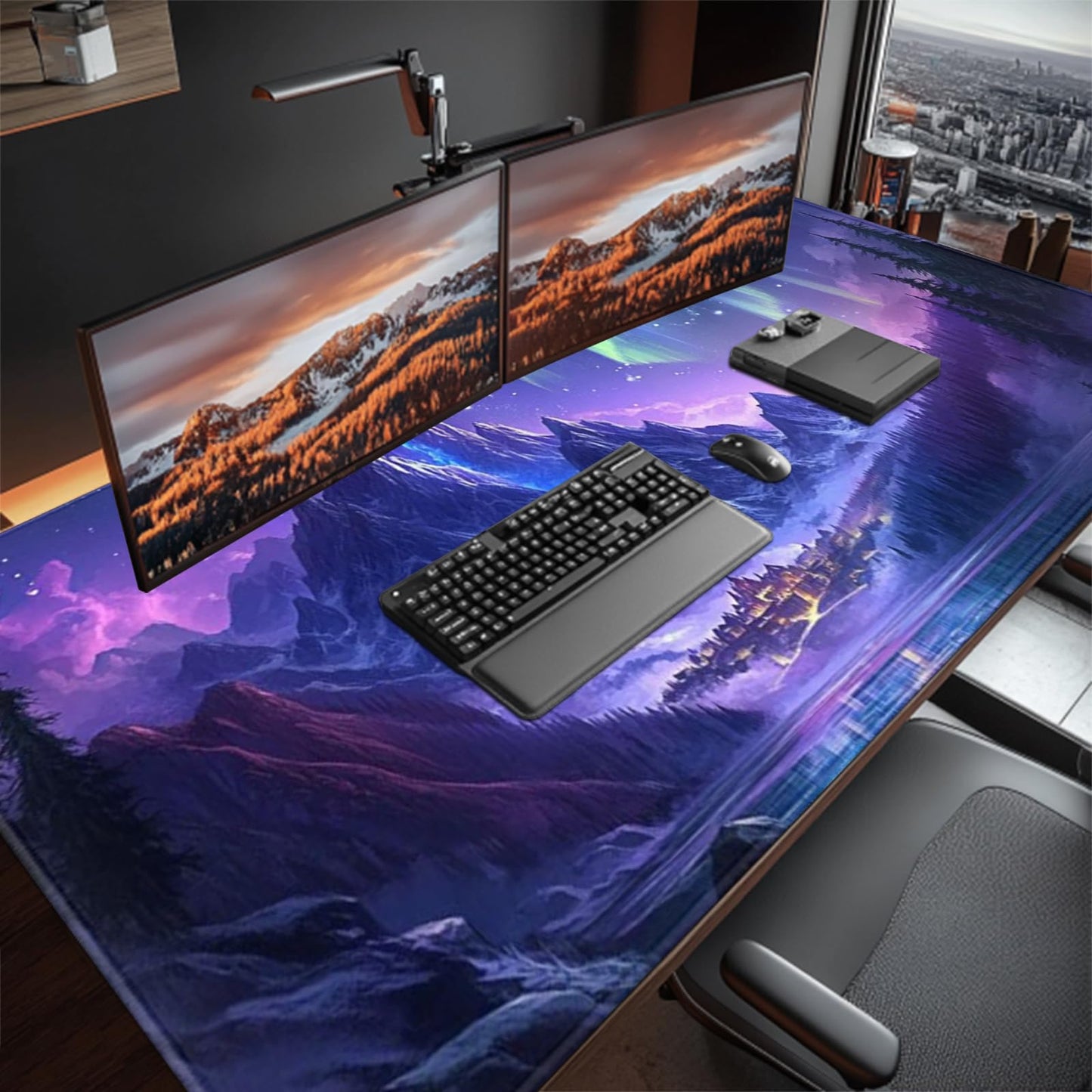 ZOCOZY Extended Mouse Pad Large Gaming Mouse Pads - Aurora Painting Northern Lights Mountains Stars Desk Pad Computer Desk Mat Non-Slip Mousepad for Game Players, Office, Study (48" x 24")