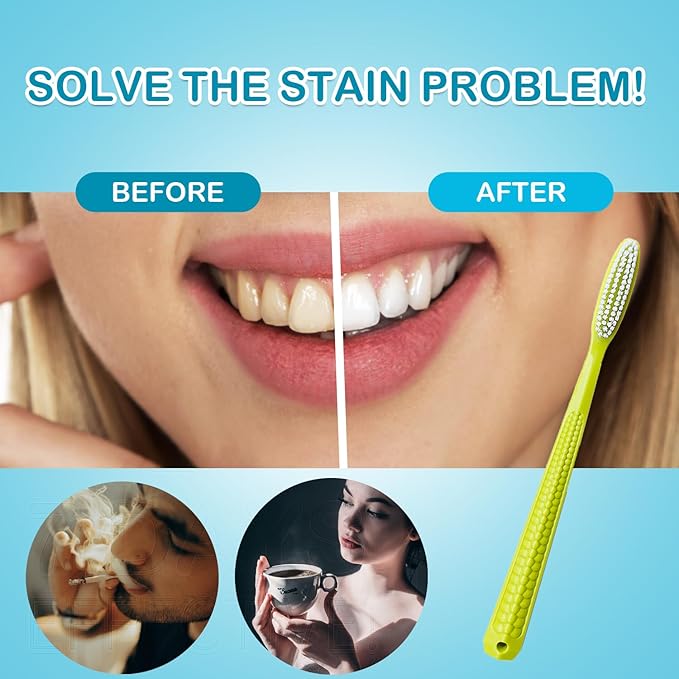 EasyHonor Huge Head Toothbrush with Hard & Firm bristles BPA Free for Proper Dental Care 4 Pack with White Hard Bristles.