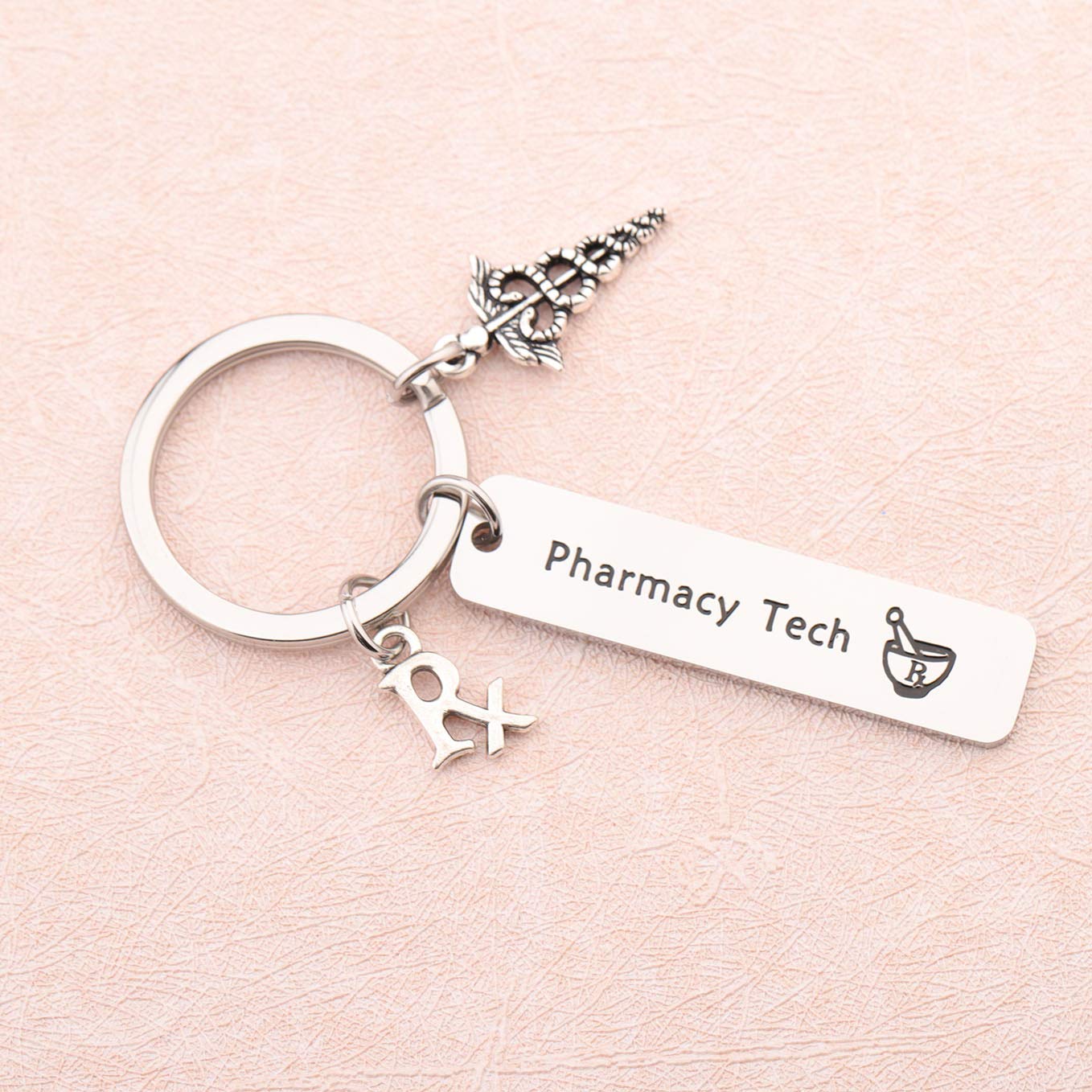 LQRI QIIER Pharmacy Tech Gift Pharmacy Technician Bracelet Expandable Wire Bangle RX Jewelry Gift for Pharmacist (keychain)