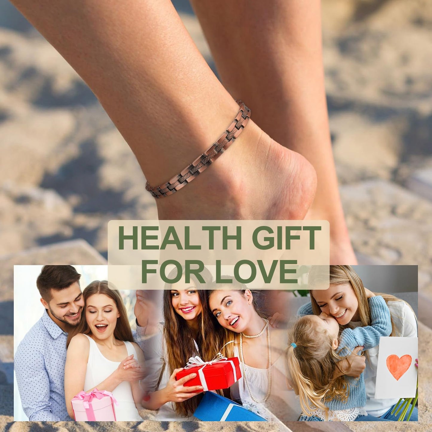 MagEnergy or Women 99.9% Pure Copper Magnetic with Ultra Strength Magnets 9.8 Inch Adjustable Gift (Wheel Pattern)