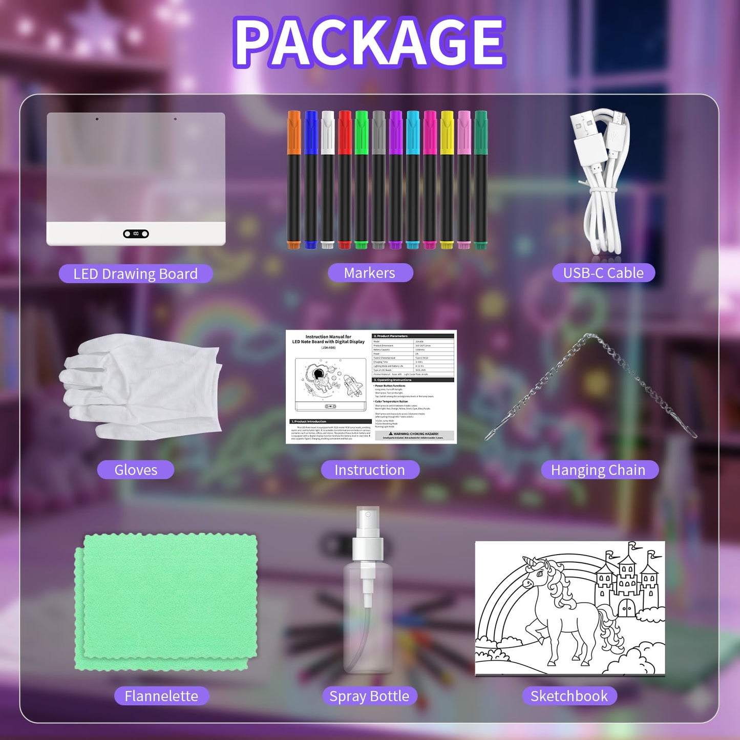 KOBAIBAN LED Drawing Board for Kids, 16” Rechargeable Light Up Drawing Pad with 1500mAh Battery, 11 Light Modes Neon Dry Erase Board, LED Note Pad for Message, Night Light, Gifts for Girls Boys