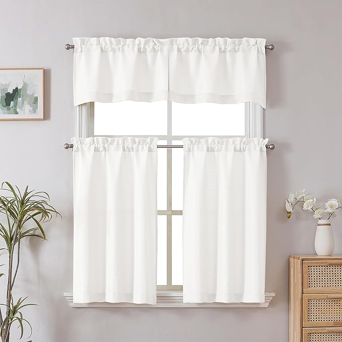 Chyhomenyc Valance for Windows, Faux Linen Slub Textured Small Valance for Kitchen Bathroom Basement, Yellowish Short Top Window Curtains for Bedroom, 30Wx14L inch, 2 Piece, Cream???prev. Ivory???