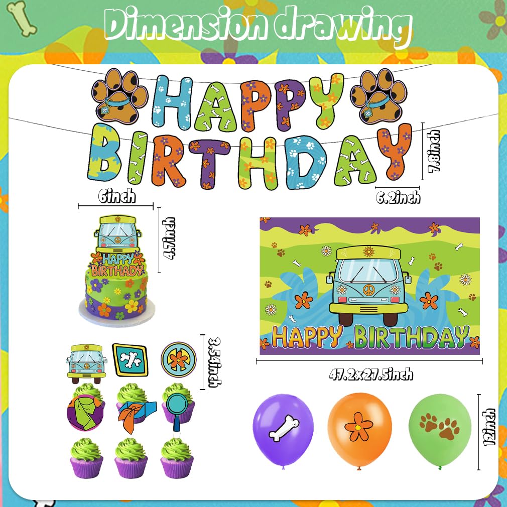 42pcs Scooby Dog Birthday Party Decorations Includes Cake Toppers,Cupcake Toppers, Banner, Backdrop, Balloons - Dog Theme Party Supplies Set for Baby Shower
