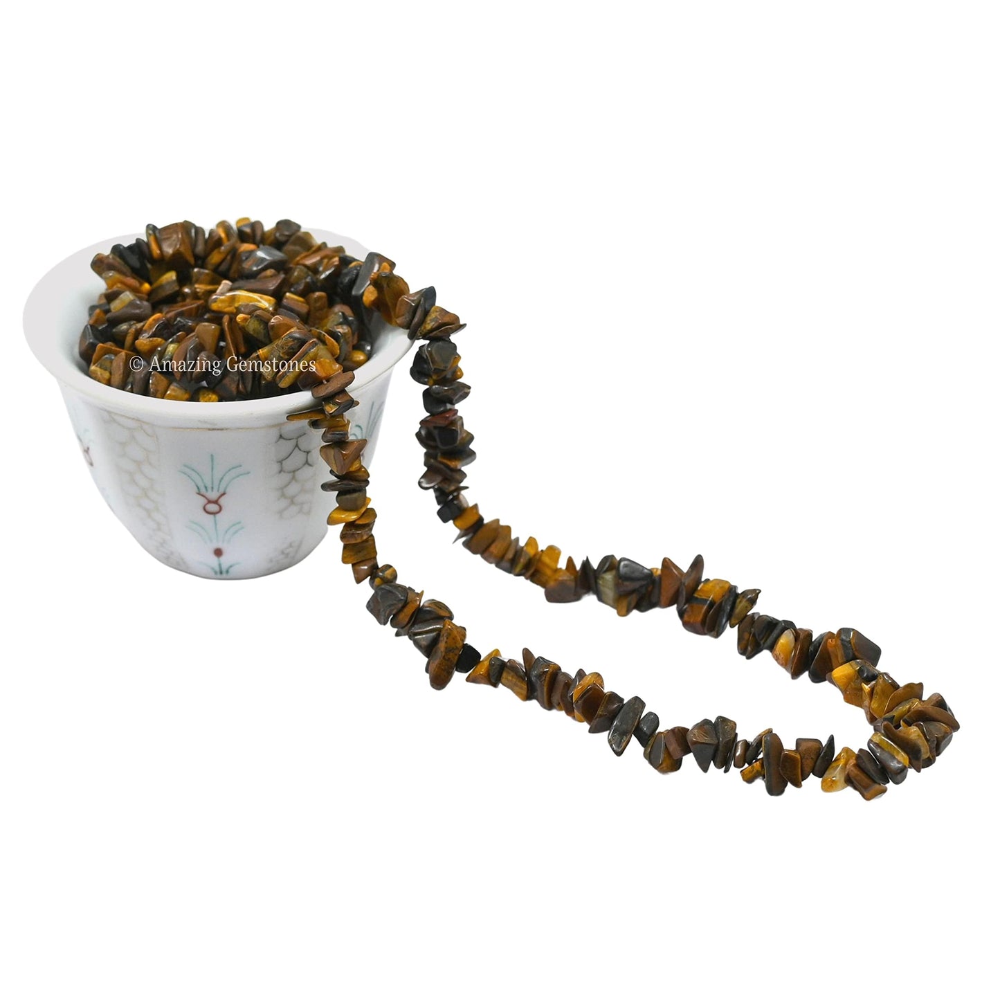 Tigers Eye Pre Drilled Crystal Crushed Chips Beads for Bracelets Making, DIY Handmade Natural Healing Crystals (25 Inch Strand)