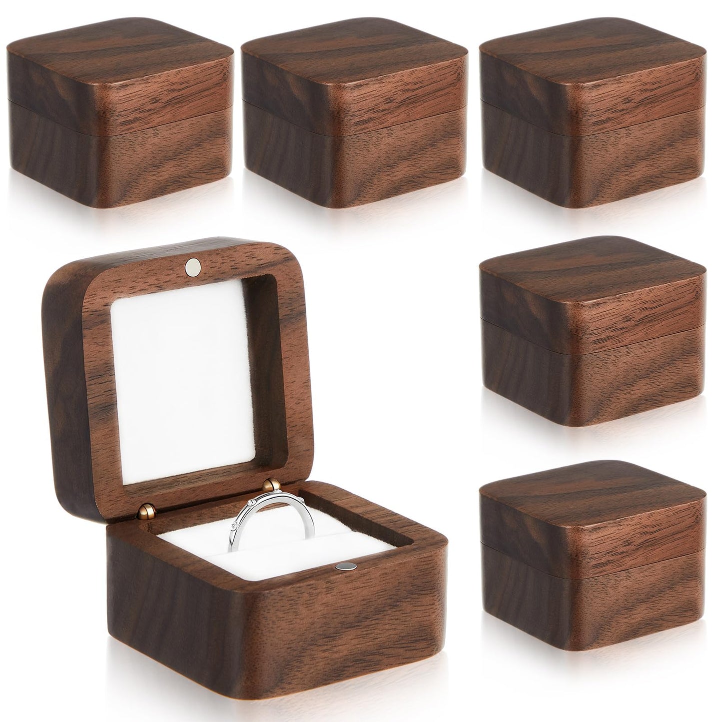 Loetere 6 Pcs Square Wooden Ring Boxes for Wedding Ceremony Proposal Mini Engagement Ring Gift Holder Single Slot Small Vintage Cases Handmade Retro Solid Rustic Jewelry Storage Box (White)