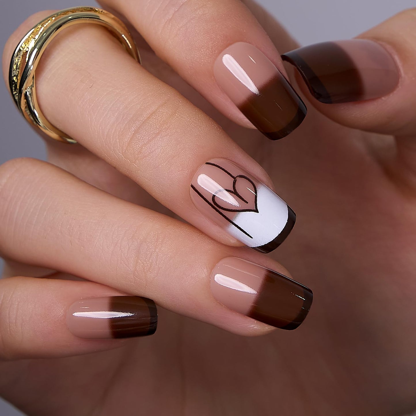 CurvLife Press On Nails – 30PCS Full Cover False Natural Fit Soft Gel Fake Nails Tips, Easy to Apply at Home Glue On False Nails Kit (French Manicure with Brown Tips, Medium)