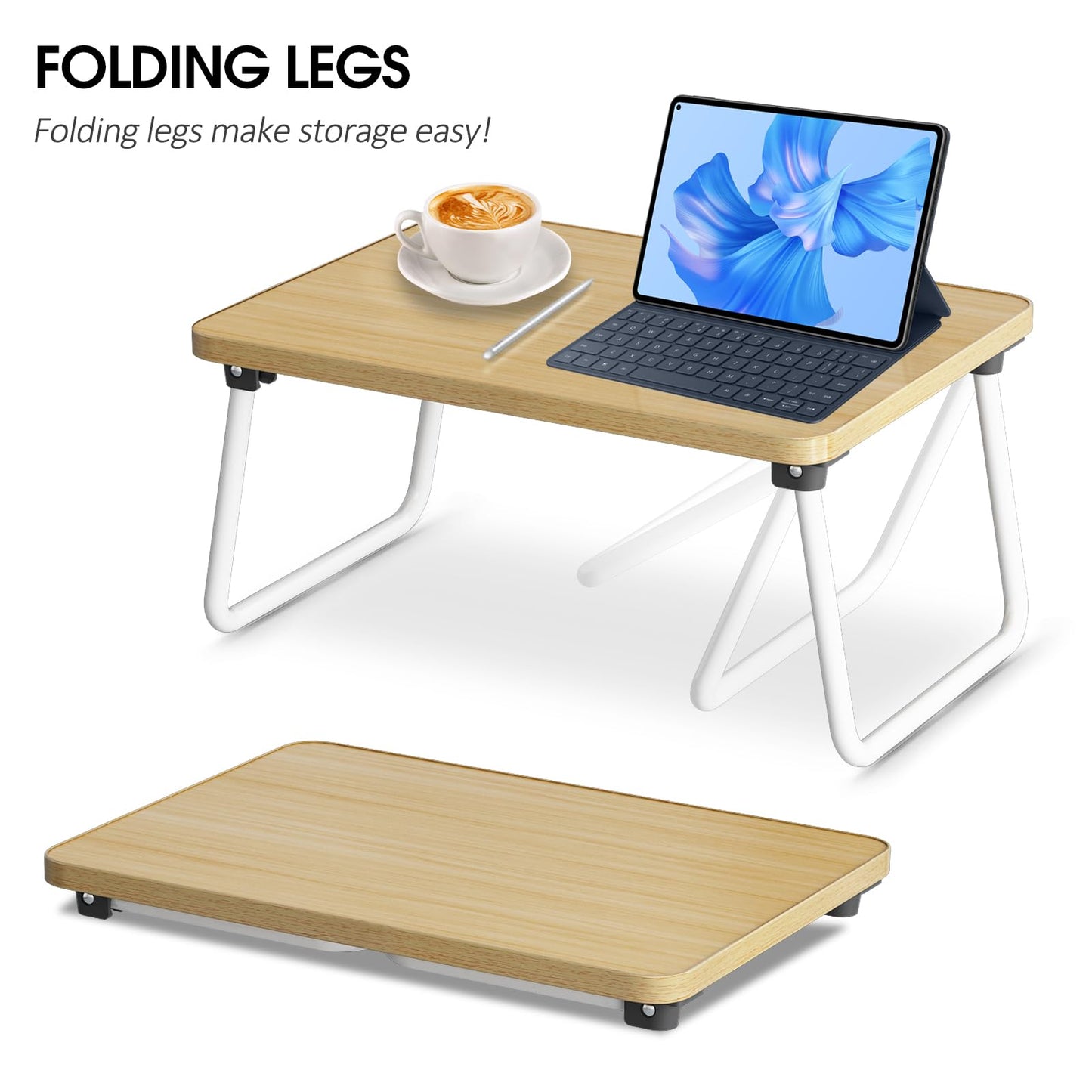 Lap Desks Laptop Tray for Bed or Couch, Breakfast Serving Tray with Folding Legs,Portable & Lightweight Mini Table, Laptop Stand for Working, Reading and Writing,Beige