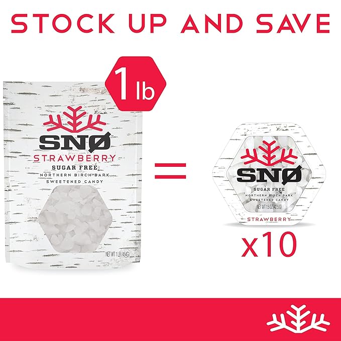 Strawberry Xylitol Candy Chips (6-Pack) - SNØ 1.5oz Tins - Handcrafted w/ONLY 2 Ingredients | Diabetic-friendly, Non-GMO, Vegan, Keto, GF & Kosher | Purest sugar-free candy in the world