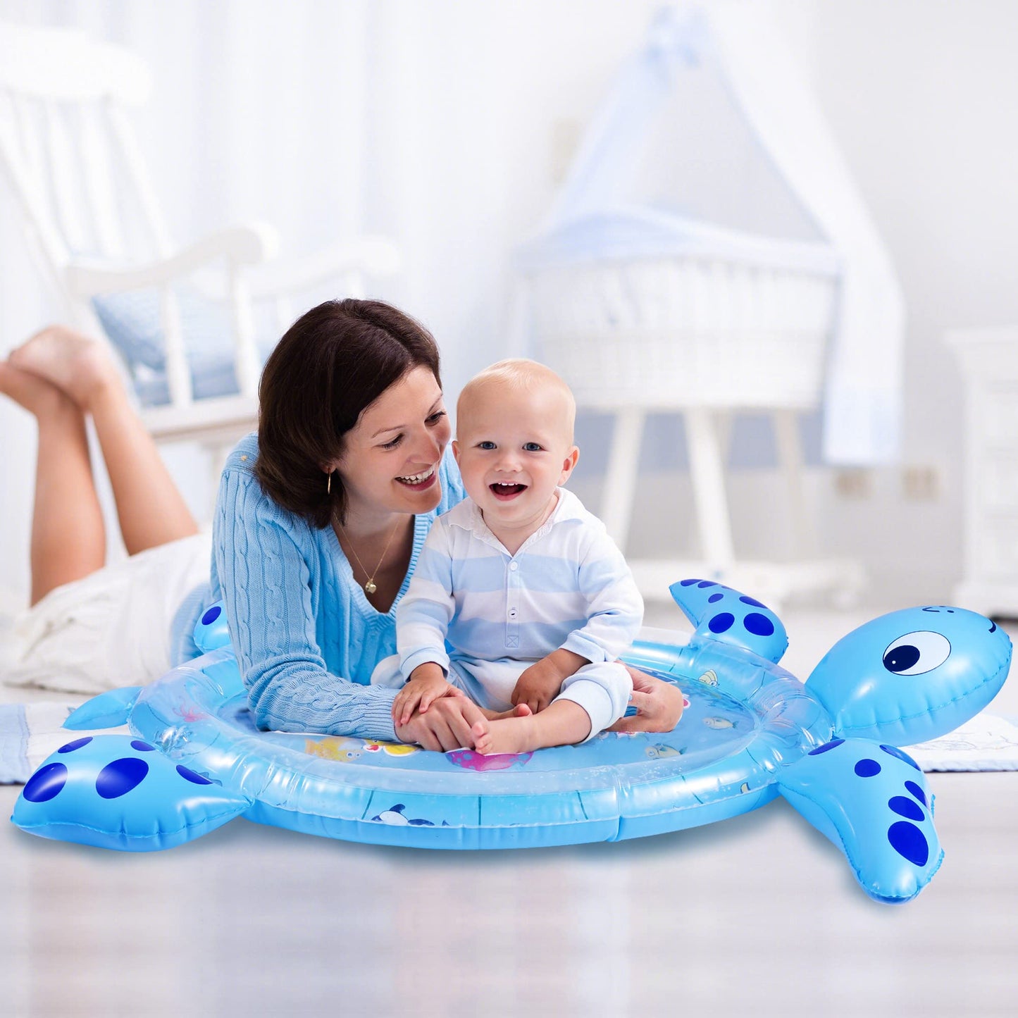 Gebra Sea Turtle Tummy Time Water Mat – Inflatable Baby Play Mat for 3–12 Months Boys & Girls, Sensory Activity Toy & Gift for Visual and Muscle Development